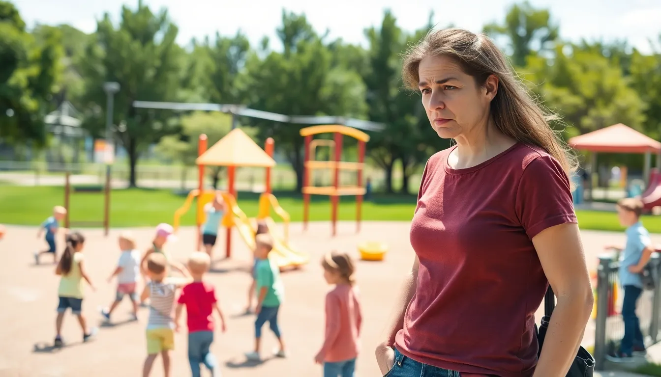 A parent overseeing children playing in a playground.
